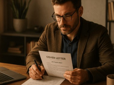 Job seeker writing a job application with cover letter on laptop in 2025.