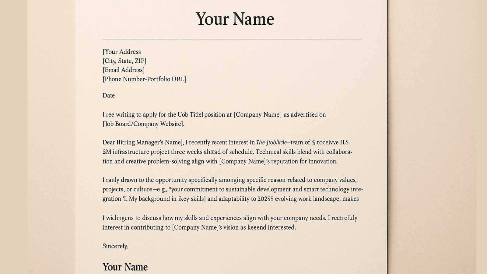 Example of a professional job application cover letter in 2025 format.